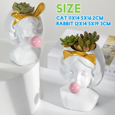 Creativo Gatto Coniglio Vaso Disposizione Dei Fiori Vaso In Resina Scultura Decorazione Della Casa Medio Bianco Orecchie di Gatto Tipo M-CAT