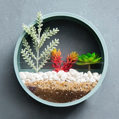 Vaso da fiori sospeso in acrilico rotondo in ferro da 25 cm Vaso per fioriera blu