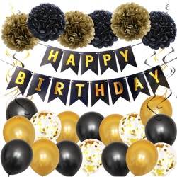 Palloncino da 16 pollici Decorazione per feste di buon compleanno Banner Bunting Balloon Background Party Need Decoration (Nero) en oferta