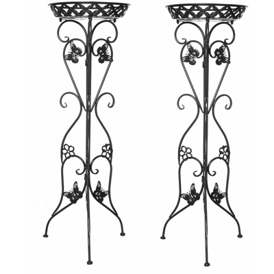 2PCS 38 * 32 * 95cm Supporto per piante alte in metallo Supporto per fiori Giardino Patio Decorazioni per la casa 30kg Nero