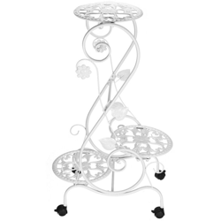 Supporto per espositore da giardino a 3 livelli per piante in vaso da giardino con ruote a rulli Bianco (bianco) Bianco bianco en oferta