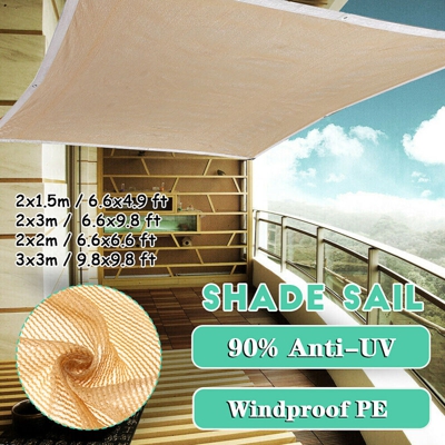 Auto Patio Piscina Ombra Vela Giardino Ombrellone Rete Da Sole All'aperto Tenda Da Sole Tenda Beige Bordo Perforato 2x2 Metri 2m x 2m