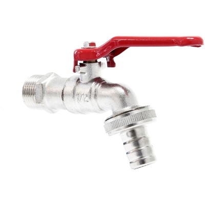 Valvola di uscita a sfera filettatura esterna 20.95mm (G1/2") attacco tubo 13mm (1/2")