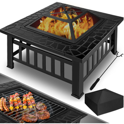 Barbecue da esterno Braciere Riscaldamento Camino con Coperchio + Bastone + Griglia 81 * 81 * 47 cm en oferta