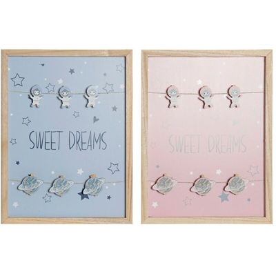 Quadro Portafoto con Mollette DKD Home Decor Sweet Dreams Legno MDF (40 x 40 x 3 cm) (2 pcs)