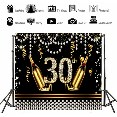 30 compleanno fotografia sfondo nero oro foto sfondo decorazioni per feste puntelli 200x150 cm