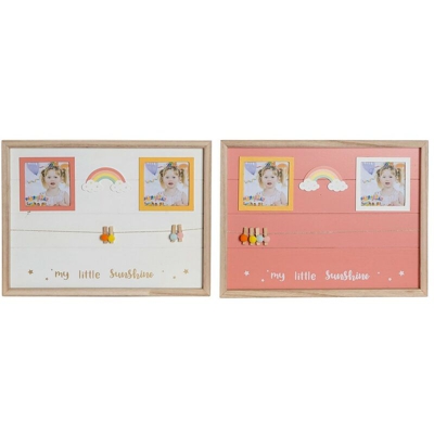 Quadro Portafoto con Mollette Legno MDF Arcobaleno (2 pcs) (42 x 2 x 32 cm) - Dkd Home Decor