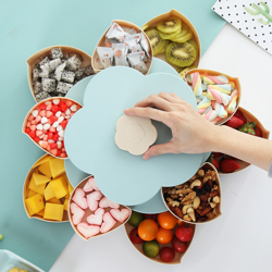 [Doppio strato, strato singolo piccolo, strato singolo grande] Vassoio per snack rotante a forma di petalo Scatola portaoggetti blu per alimenti a 2 características