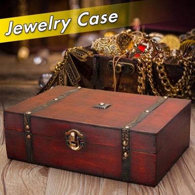 Organizzatore di scatole regalo portagioie portagioie vintage grande in legno tesoro gingillo