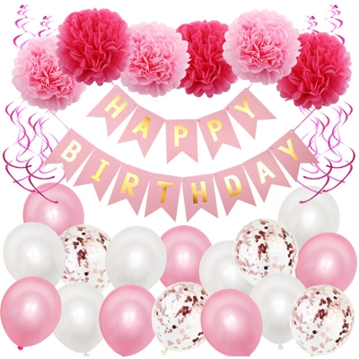 Palloncino da 16 pollici Decorazione per feste di buon compleanno Banner Bunting Balloon Background Party Need Decoration (rosa)