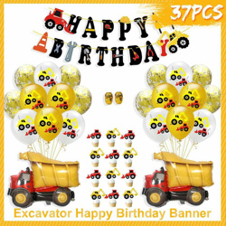 Parti di escavatore Palloncini in lattice Veicolo da costruzione Cake Topper Palloncino di coriandoli Tema Baby Shower Festa di compleanno en oferta
