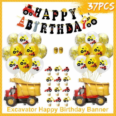 Parti di escavatore Palloncini in lattice Veicolo da costruzione Cake Topper Palloncino di coriandoli Tema Baby Shower Festa di compleanno