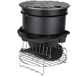 12 pezzi 8 pollici Accessori per friggitrice ad aria Pan Rack Pizza Baking Set per 5.2 ~ 5.8QT Cucina Nero 8 pezzi precio