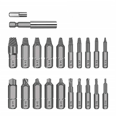 Set di estrattori per viti danneggiate da 22 pezzi per kit di rimozione di viti per estrattori di bulloni rotti HSS