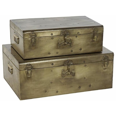 Baule DKD Home Decor Grigio Metallo (2 pcs)