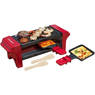 Pentola da raclette da tavolo da 350 watt, padella in legno, padella, spatola in legno, antiaderente, nero, rosso, Bestron AGR102