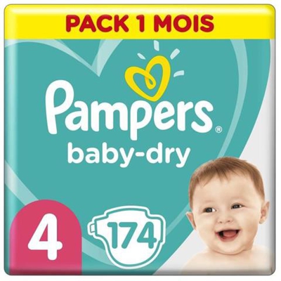 Baby-dry Taille 4, 9-14 Kg - 174 Couches - Pack 1 Mois