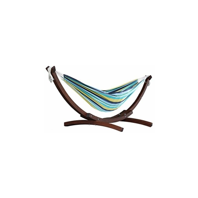 C8SPCT-29 Amaca Doppia Cotone con Solid Pine Arc Stand, Cayo Reef, 259x119x104 cm - Vivere