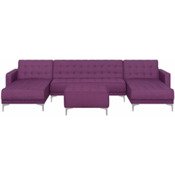 Divano modulare ad U a 5 posti con ottomano in tessuto viola ABERDEEN en oferta