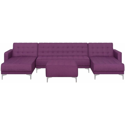 Divano modulare ad U a 5 posti con ottomano in tessuto viola ABERDEEN