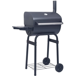 vidaXL Barbecue a Carbone con Affumicatore e Ripiano Basso Nero - Nero en oferta