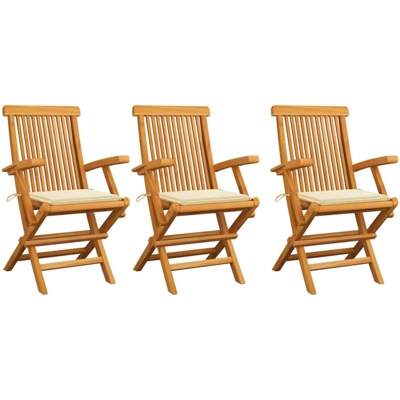 vidaXL Sedie da Giardino con Cuscini Crema 3 pz Massello di Teak - crema