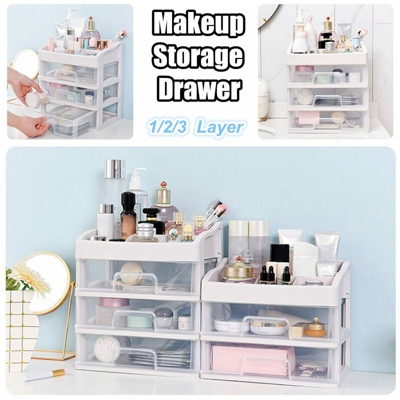 Scatola portaoggetti per trucco a 3 strati Scatola per cosmetici Contenitore per organizzatore Cassetto desktop y (2 strati)