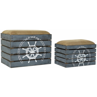 Forziere DKD Home Decor Azzurro Marrone Poliestere Brad (2 pcs)