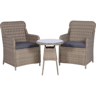 Set da Bistro 3 pz con Cuscini in Polyrattan Marrone