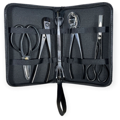 Set attrezzi per bonsai da 5pz in acciaio basico brunito