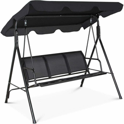 Dondolo a 3 Posti da Giardino con Tetto Marrone/Nero 170x155x110 cm (Nero) características