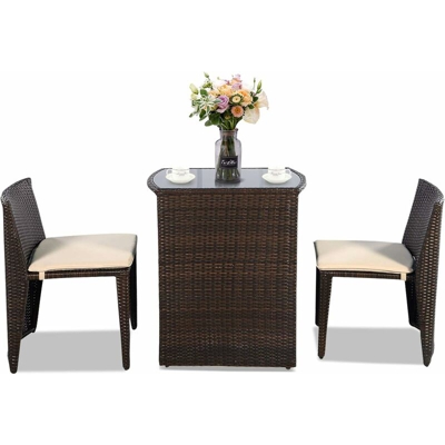 Set Mobili Giardino 3pz Un Tavolino con Due Poltrone in Rattan e Ferro