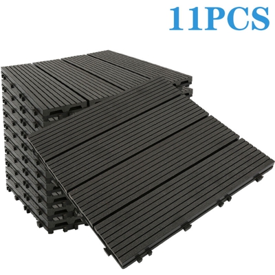 Confezione di piastrelle per terrazze modulari in legno composito 1m² (11 pezzi 30 x 30 cm) - L: 30 cm - P: 30 cm - nero - Noir