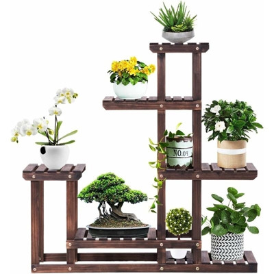 Scaffale Porta Piante 6 Ripiani in Legno, Scaffale per Fiori da Interno e Esterno Giardino Balcone, Marrone Scuro, 100 x 25 x 97 cm