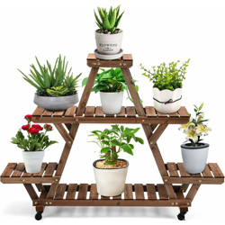 Espositore per Fiori per Piante, Supporto per Fiori a 4 Strati in Legno Massello, Supporto per Bonsai Multistrato per Interno Esterno, 143,5 x 34 x precio