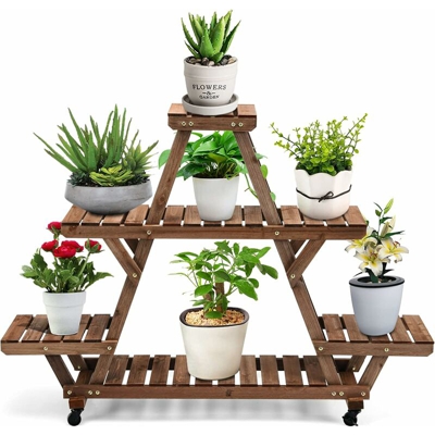 Espositore per Fiori per Piante, Supporto per Fiori a 4 Strati in Legno Massello, Supporto per Bonsai Multistrato per Interno Esterno, 143,5 x 34 x