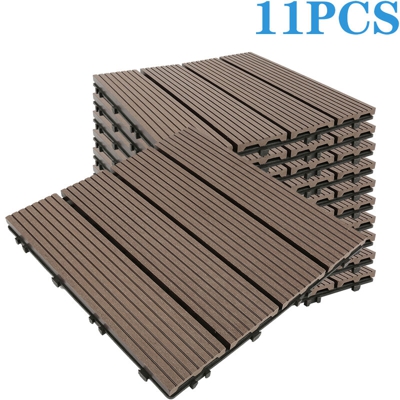 Confezione di piastrelle per terrazze modulari in legno composito 1m² (11 pezzi 30 x 30 cm) - L: 30 cm - P: 30 cm - marrone - Brun