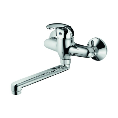 Miscelatore monocomando a parete con canna girevole per lavabo acciaio cromato