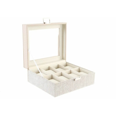 Scatola-Portagioie DKD Home Decor Beige Lino (22.5 x 19.5 x 9 cm)