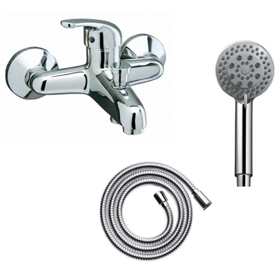 Miscelatore monocomando a parete per vasca con laccio e doccetta 3 getti acciaio cromo