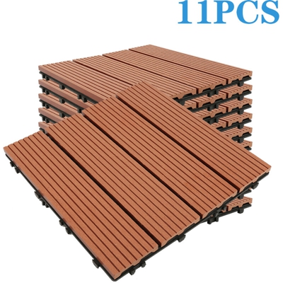 Confezione di piastrelle per terrazze modulari in legno composito 1m² (11 pezzi 30 x 30 cm) - L: 30 cm - L: 30 cm - rosso chiaro - Rouge clair