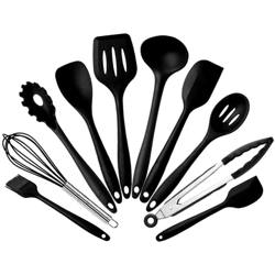 Utensili da cucina in silicone Pentole antiaderenti da 10 pezzi Pacchetto utensili da cucina in silicone Set da dieci pezzi nero con scatola precio