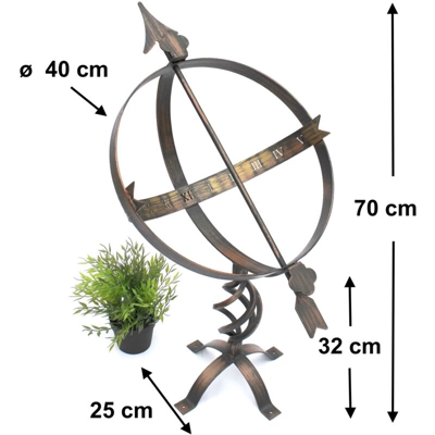 DanDiBo Orologio Solare Orologio in Metallo Ferro battuto Resistente alle intemperie Alt.-72 cm Color Bronzo