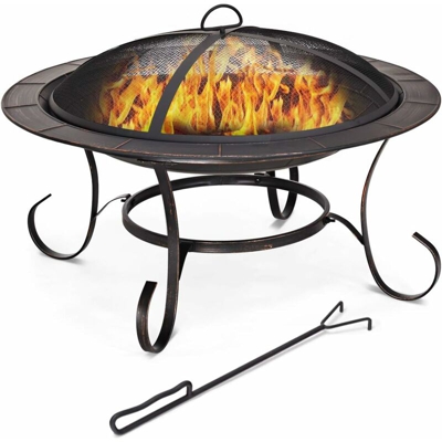 Braciere con Paraschizzi in Ferro per Giardino Camino da Giardino in Ferro all’Aperto (76x76x52cm)