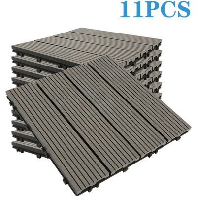Confezione di piastrelle per terrazze modulari in legno composito 1m² (11 pezzi 30 x 30 cm) - L: 30 cm - P: 30 cm - grigio scuro - Gris foncé