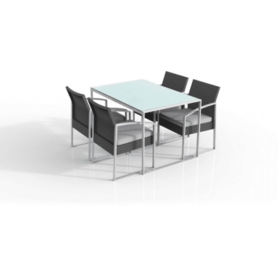 Set Bilbao Tavolo120X80 Con 4 Poltrona Grigio Str Acciaio Wickerp Vetro