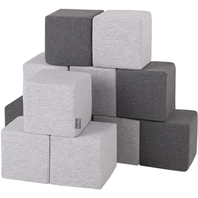KiddyMoon Blocchi Morbidi Colorati 12 Pezzi Per Bambini 14Cm, Cubi:Grigio Chiaro/Grigio Scuro - cubi:grigio chiaro/grigio scuro