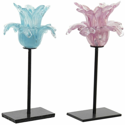Portacandele DKD Home Decor Metallo Vetro Fiore (12 x 12 x 24 cm) (2 pcs)