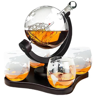 Decanter Per Whisky - Globe - Set Caraffa Per Whisky Di Lusso - Set Per Whisky - 0,9 L - Decanter - Include 4 Pietre Per Whisky In Acciaio Inossidabile, Versatore E 4 Bicchieri Da Whisky