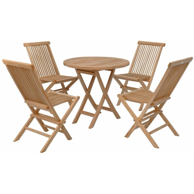 Salento - tavola rotonda insieme di giardino e sedie pieghevoli in teak - Ø 80 x 75 cm - 4 persone - Sedie X 4 - Teck naturale